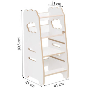 PLUSH NEST Laste köögi abimees, köögitool, köögi abimees, 2 tasandit, valge, pilv, Wooden Play - pilt 7