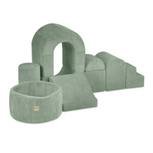 PLUSH NEST Mängulinnus koos basseiniga+150 palliga (pärl, hõbedane), premium corduroy roheline - pilt 4