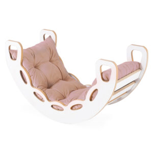 PLUSH NEST Small Rocker 4-in-1 kiikeder + ronimissein/libisemine + padi (beež/kuldne Velvet), valge Wooden Play - pilt 9