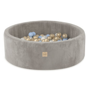 PLUSH NEST pallibassein, beež, ümmargune, premium corduroy, 90x30, 200 palli: pärl, sinine, kuldne