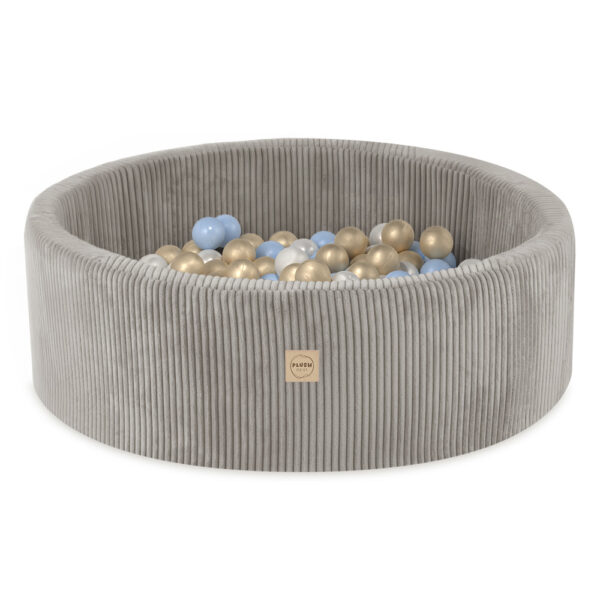 PLUSH NEST pallibassein, beež, ümmargune, premium corduroy, 90x30, 200 palli: pärl, sinine, kuldne